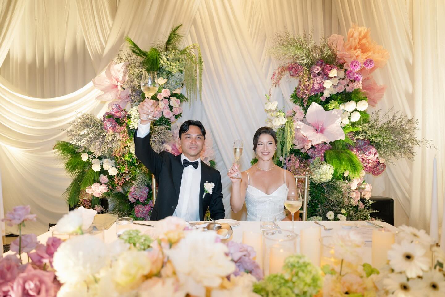 Wide floral wedding decoration scene